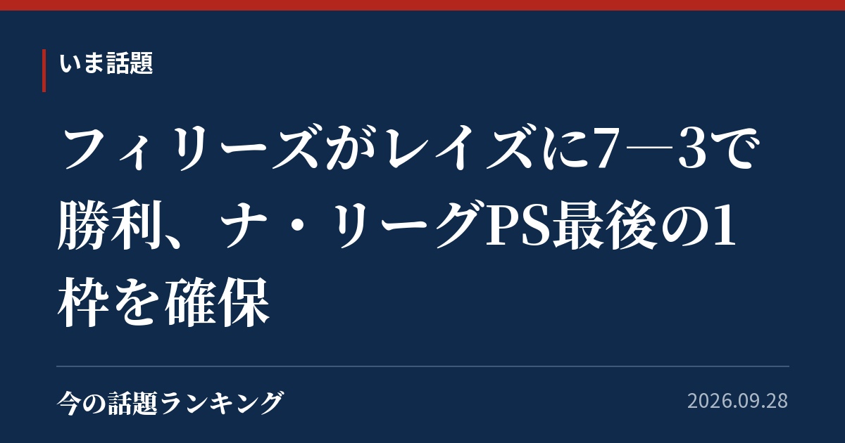 フィリーズがレイズに7―3で勝利、ナ・リーグPS最後の1枠を確保