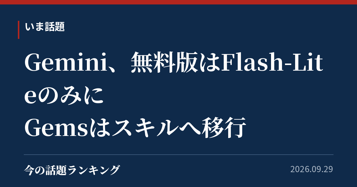 Gemini、無料版はFlash-Liteのみに Gemsはスキルへ移行