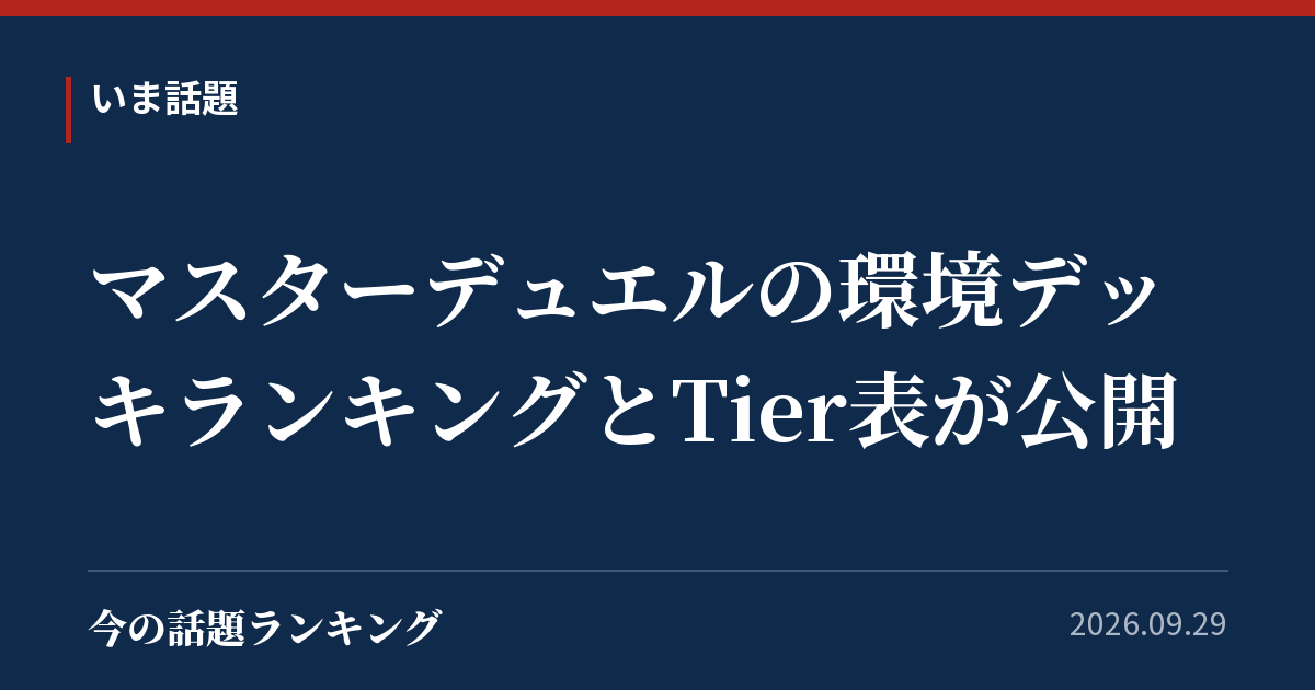 マスターデュエルの環境デッキランキングとTier表が公開
