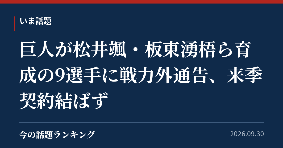 巨人が松井颯・板東湧梧ら育成の9選手に戦力外通告、来季契約結ばず