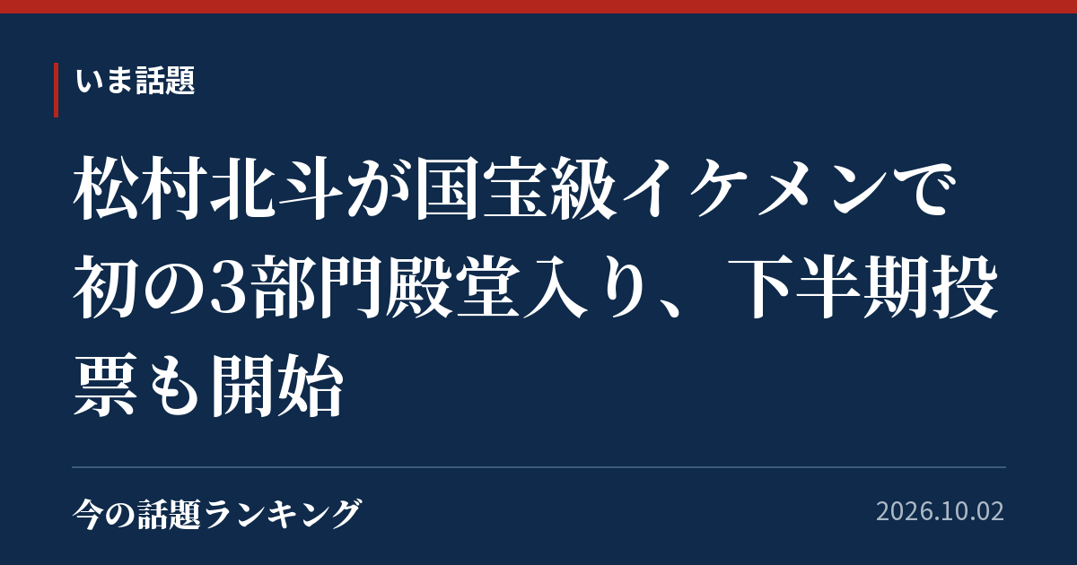 松村北斗が国宝級イケメンで初の3部門殿堂入り、下半期投票も開始