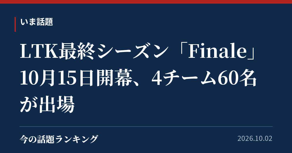 LTK最終シーズン「Finale」10月15日開幕、4チーム60名が出場