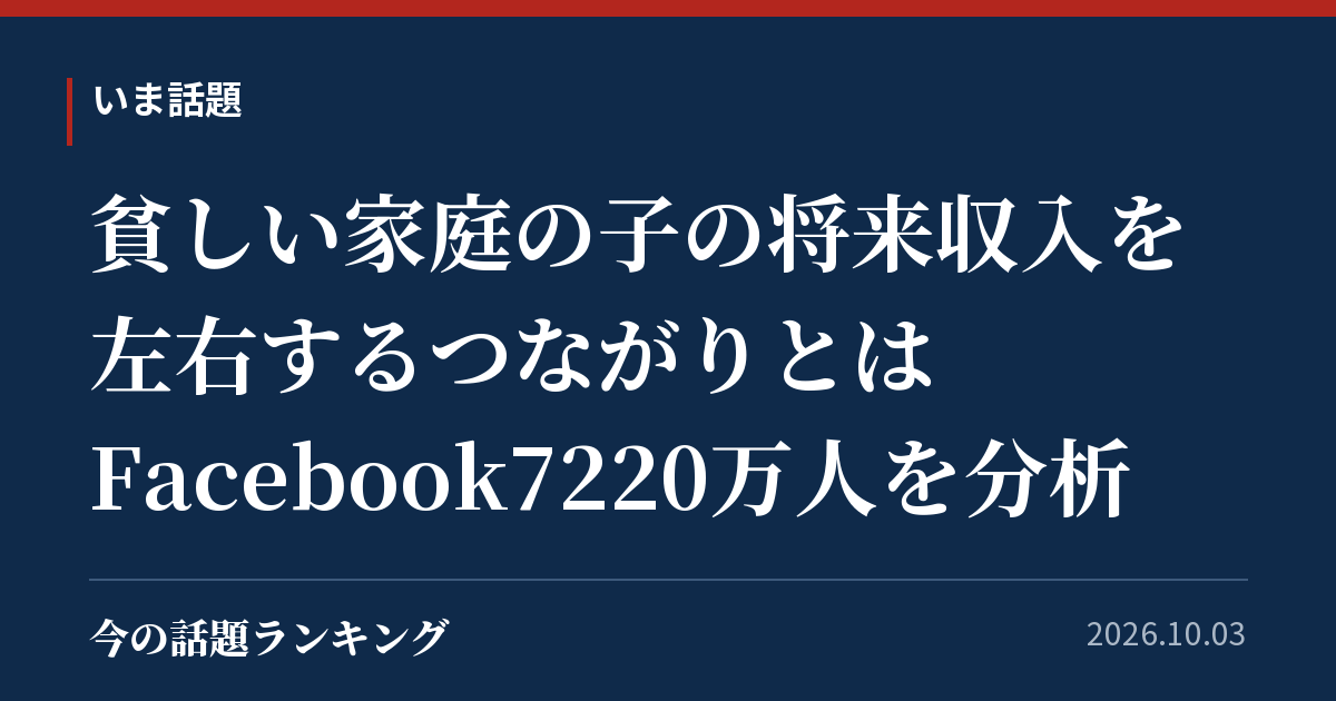 貧しい家庭の子の将来収入を左右するつながりとは Facebook7220万人を分析