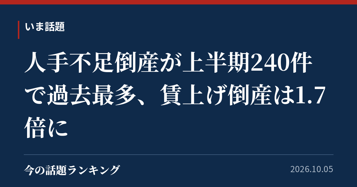 人手不足倒産が上半期240件で過去最多、賃上げ倒産は1.7倍に