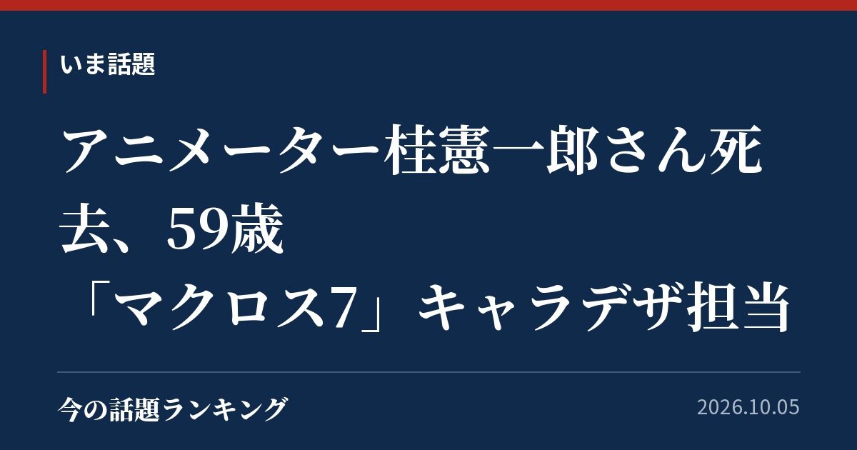 アニメーター桂憲一郎さん死去、59歳 「マクロス7」キャラデザ担当