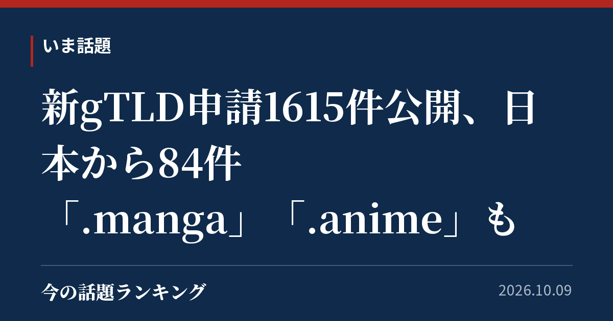 新gTLD申請1615件公開、日本から84件 「.manga」「.anime」も