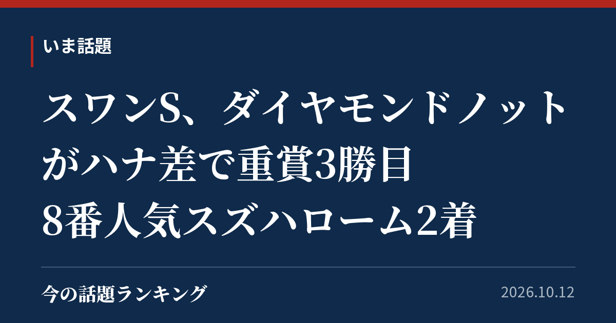 スワンS、ダイヤモンドノットがハナ差で重賞3勝目　8番人気スズハローム2着