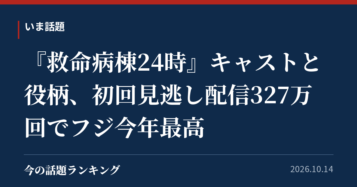 『救命病棟24時』キャストと役柄、初回見逃し配信327万回でフジ今年最高