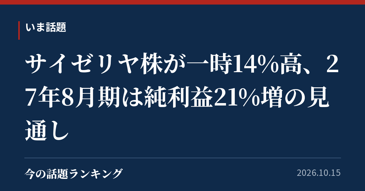 サイゼリヤ株が一時14%高、27年8月期は純利益21%増の見通し