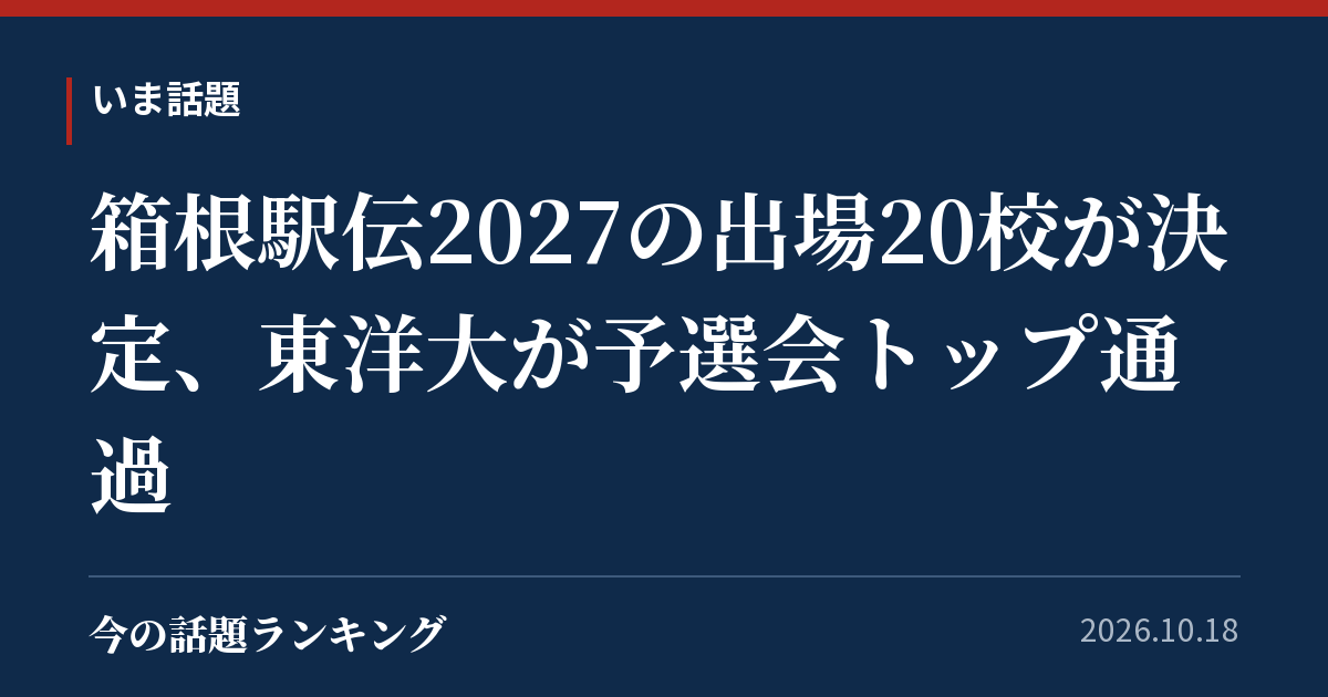 箱根駅伝2027の出場20校が決定、東洋大が予選会トップ通過