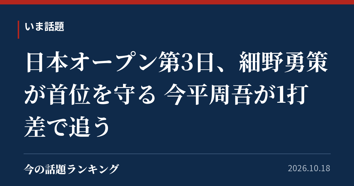日本オープン第3日、細野勇策が首位を守る 今平周吾が1打差で追う