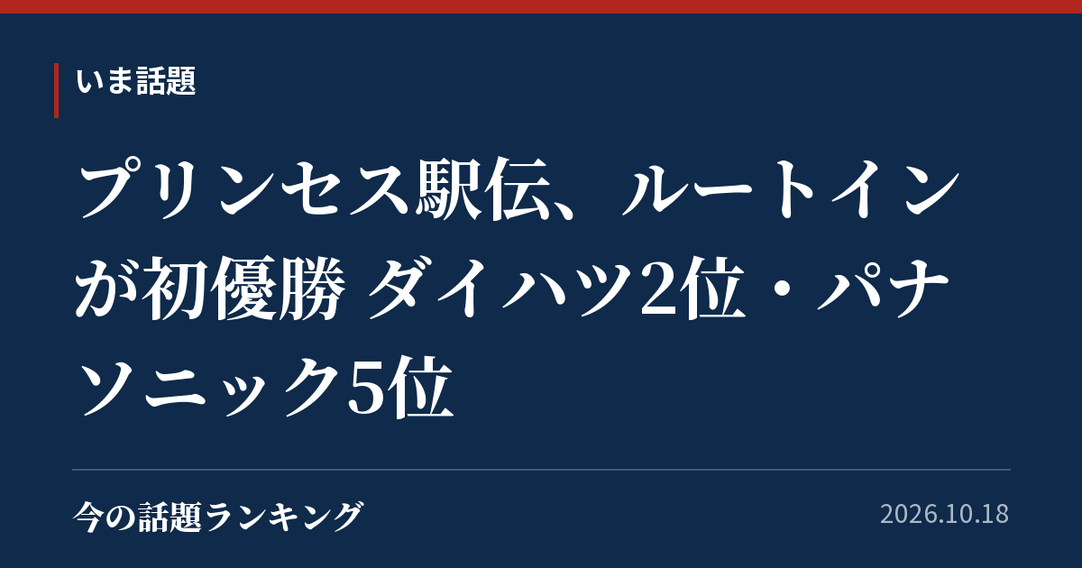 プリンセス駅伝、ルートインが初優勝 ダイハツ2位・パナソニック5位