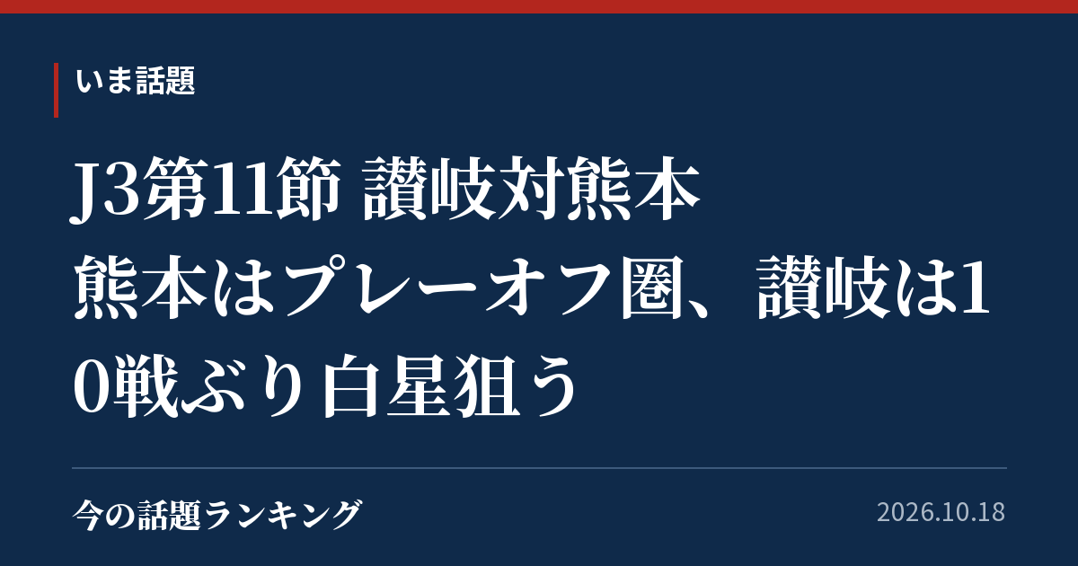 J3第11節 讃岐対熊本 熊本はプレーオフ圏、讃岐は10戦ぶり白星狙う