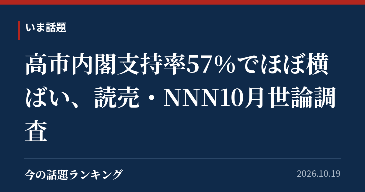 高市内閣支持率57％でほぼ横ばい、読売・NNN10月世論調査