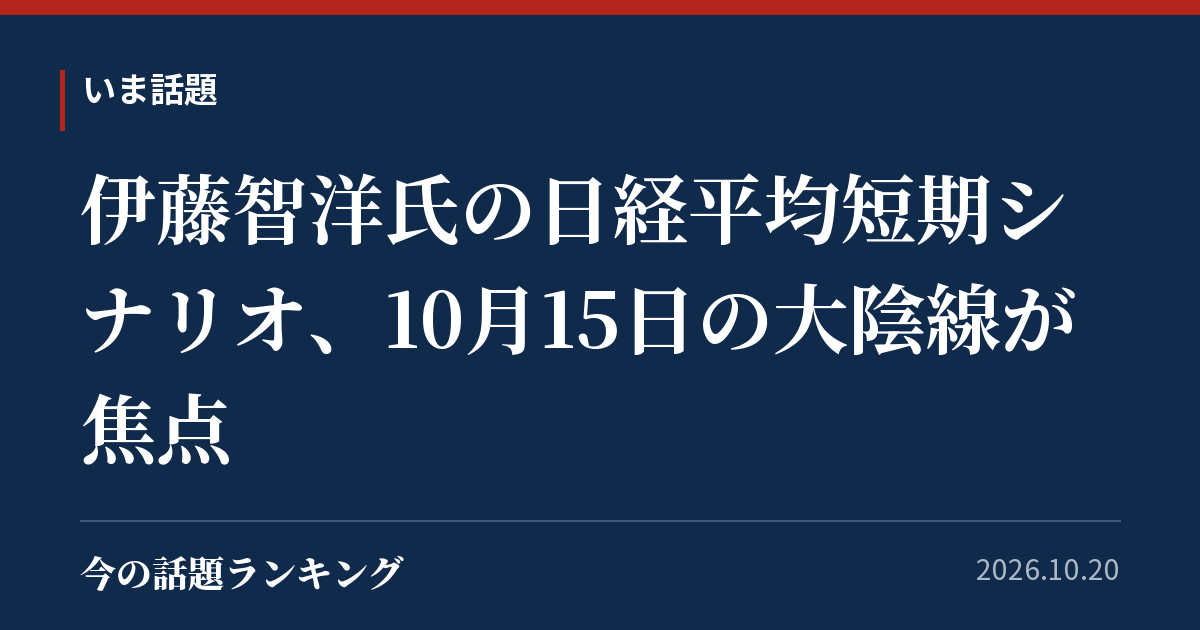 伊藤智洋氏の日経平均短期シナリオ、10月15日の大陰線が焦点