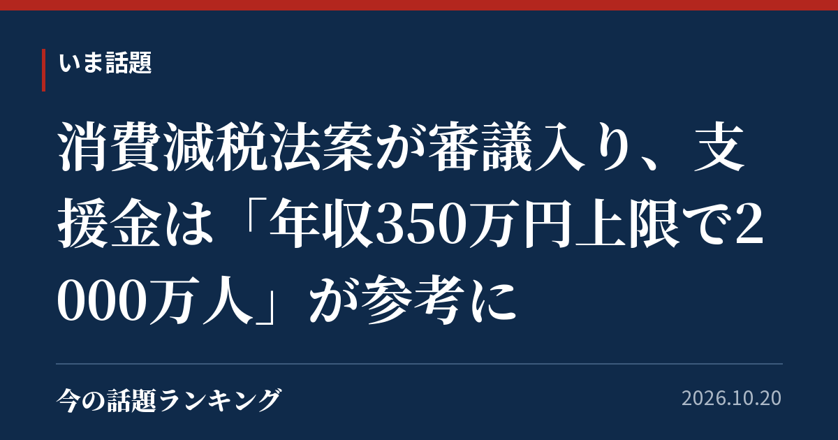 消費減税法案が審議入り、支援金は「年収350万円上限で2000万人」が参考に