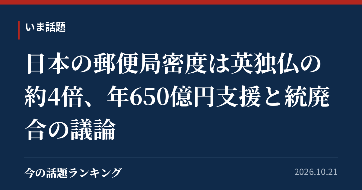 日本の郵便局密度は英独仏の約4倍、年650億円支援と統廃合の議論