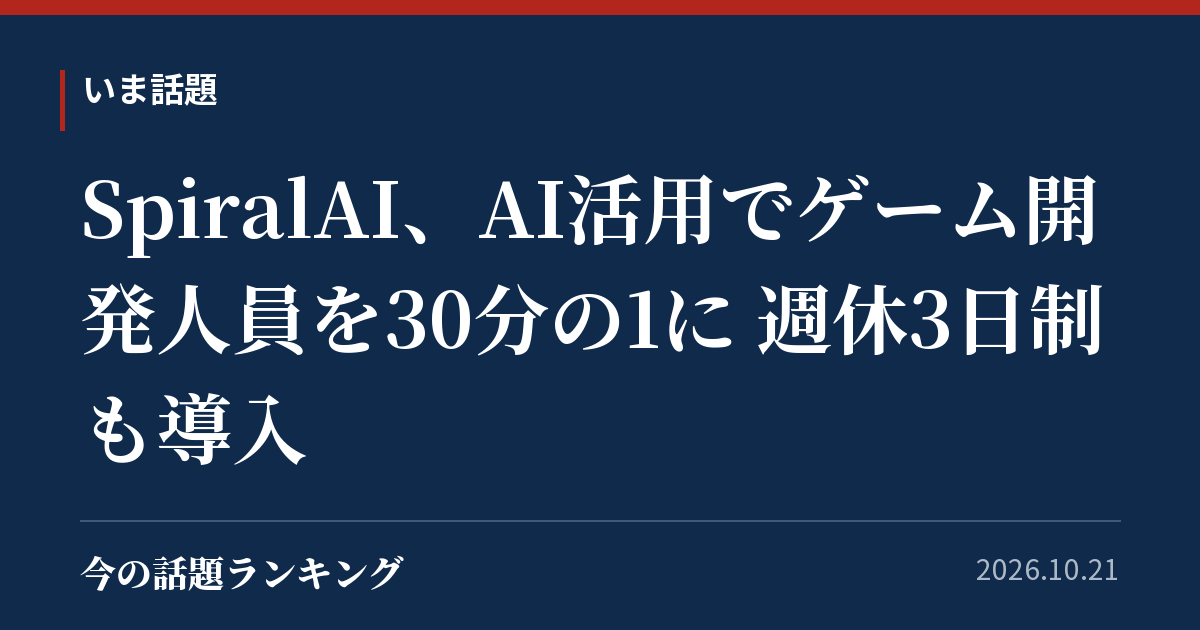 SpiralAI、AI活用でゲーム開発人員を30分の1に 週休3日制も導入