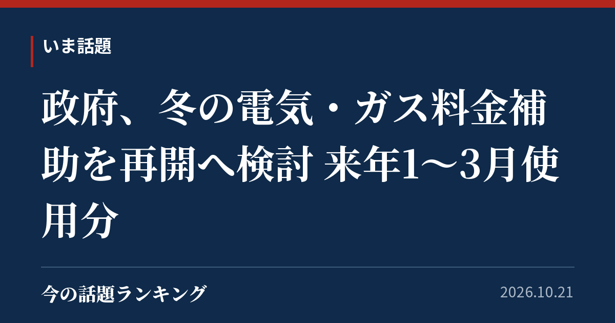 政府、冬の電気・ガス料金補助を再開へ検討 来年1〜3月使用分