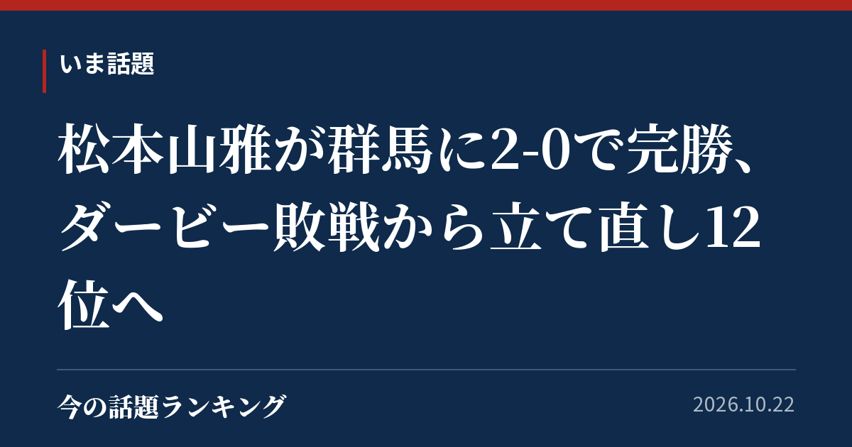 松本山雅が群馬に2-0で完勝、ダービー敗戦から立て直し12位へ