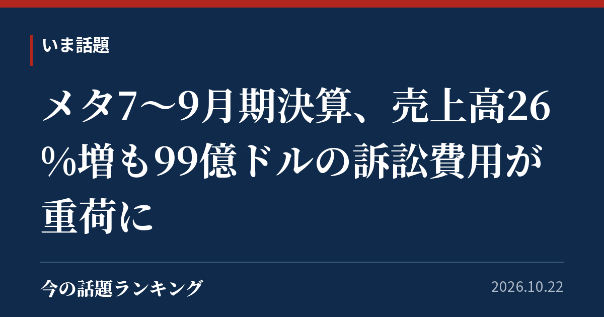 メタ7〜9月期決算、売上高26%増も99億ドルの訴訟費用が重荷に